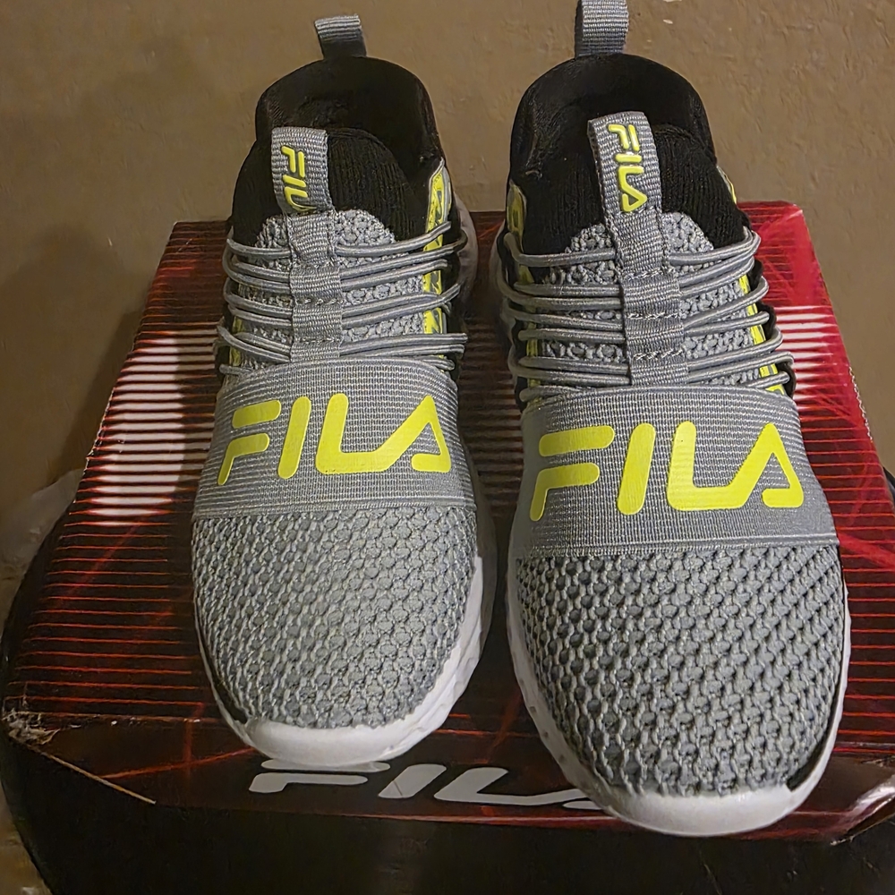 Fila Kids Gray and Neon Yellow Sneakers
